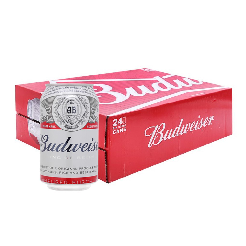 Bia Budweiser thùng 24 lon x 330ml date 2022