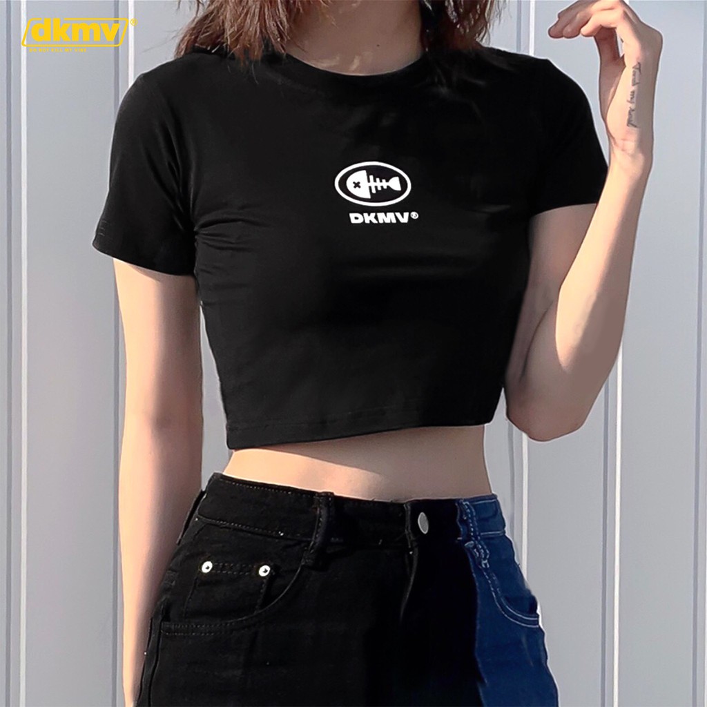 Áo croptop ôm ngắn tay màu đen nữ DKMV - Croptop nữ ôm Black Basic Croptop