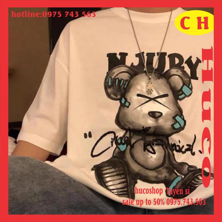 Áo thun hè tay lỡ unisex Gấu NJURY chất cotton form chuẩn ảnh nam nữ oversize ulzzang mặc đôi nhóm