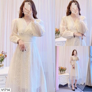 Váy ren nữ xòe trắng kem - váy ren thiết kế