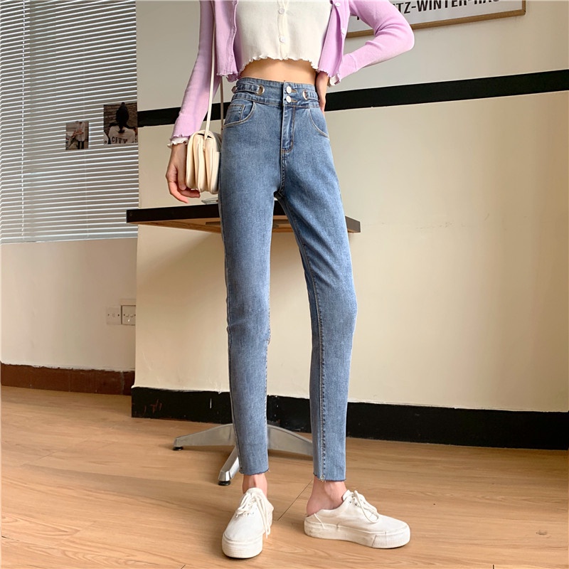 IELGY   Quần jeans Lửng Lưng Cao Thời Trang Dành Cho Nữ
