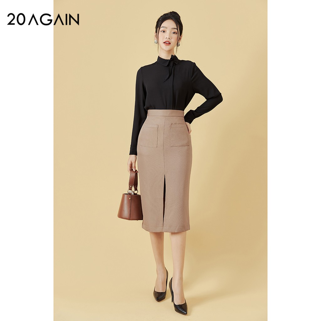 Áo sơ mi nữ dài tay cổ đức 20AGAIN, thiết kế cổ nơ thanh lịch, vải voan cát cao cấp ASW0624 | BigBuy360 - bigbuy360.vn