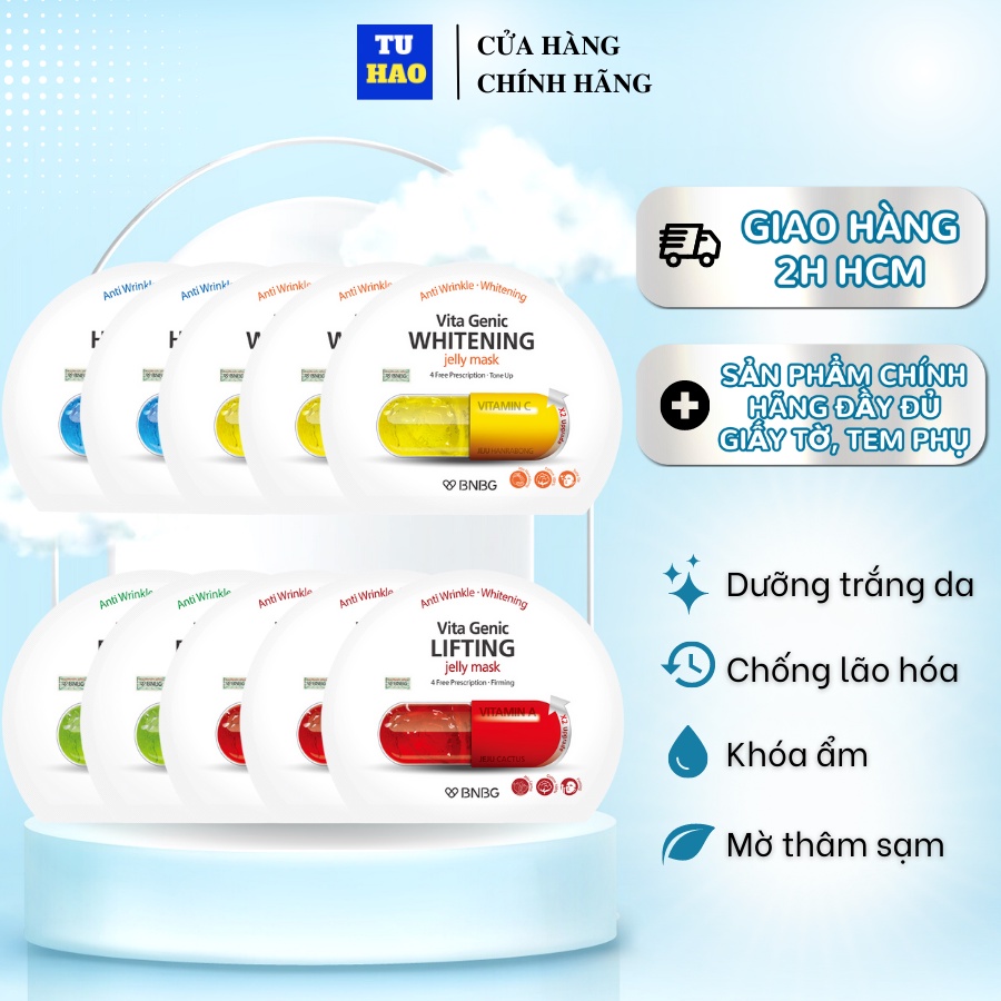 Combo 10gói Mix4 loại Mặt nạ giấy BNBG Vita Mask(Lifting, Whitening, Hydrating)