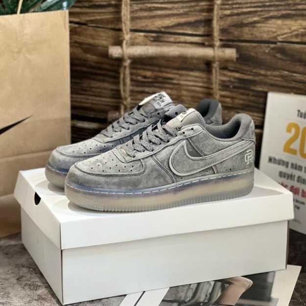 Giày Sneaker Af1 Stussy Af1 Canvas Af1 Da Lộn Xám Đen Tặng Tất