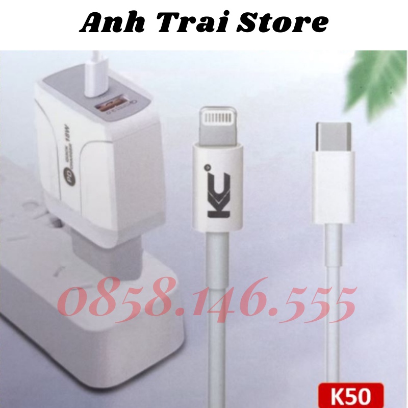 Bộ sạc nhanh iphone chân Lightning KC K50- Hỗ Trợ Sạc nhanh Chuẩn PD18W- QC3.0- Hàng Chính Hãng bảo hành 12 tháng