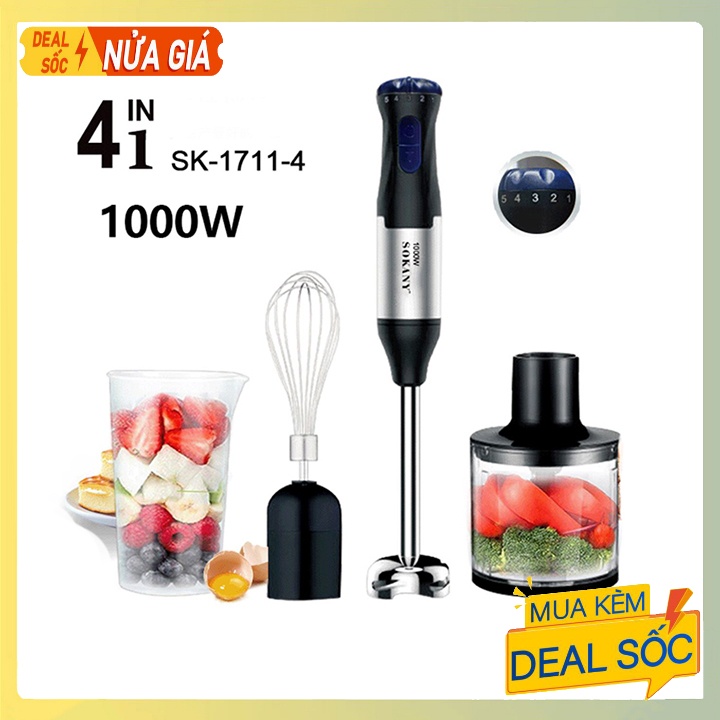 Máy Xay Sinh Tố Cầm Tay SOKANY SK1711 1000W - Xay sinh tố, đánh trứng, xay thịt cá