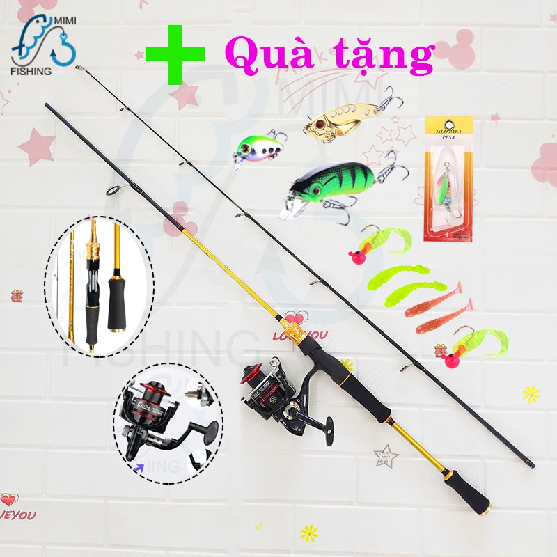 Bộ cần câu lure cacbon 2 khúc Lureleader LD1.8m , độ cứng M + Máy câu cá Kim Loại QE 3000