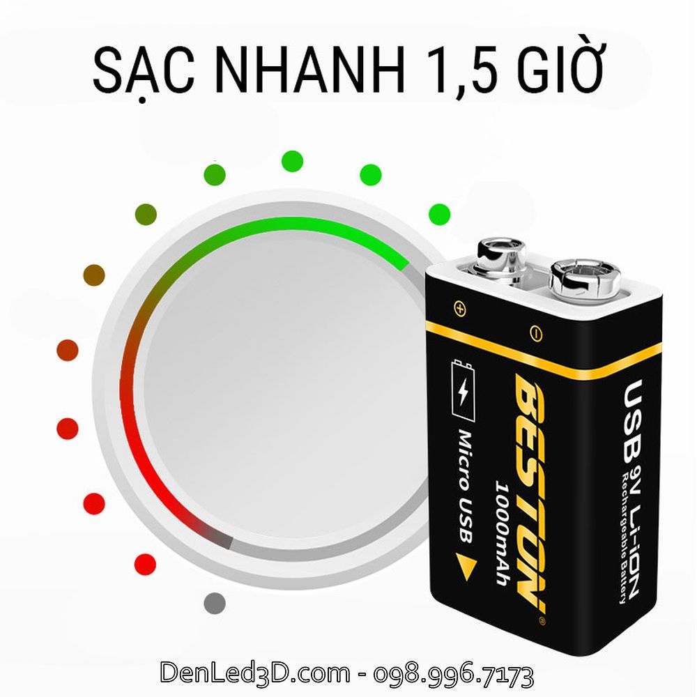 Pin Sạc Beston 9V Lithium 1000mAh Sạc Micro USB