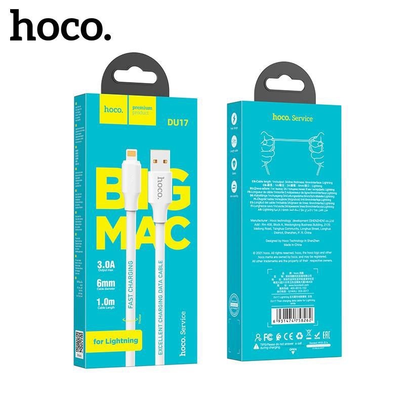 Cáp sạc nhanh 3A Hoco DU17 dây TPE siêu bền hỗ trợ truyền dữ liệu dài 1M cho Smartphone