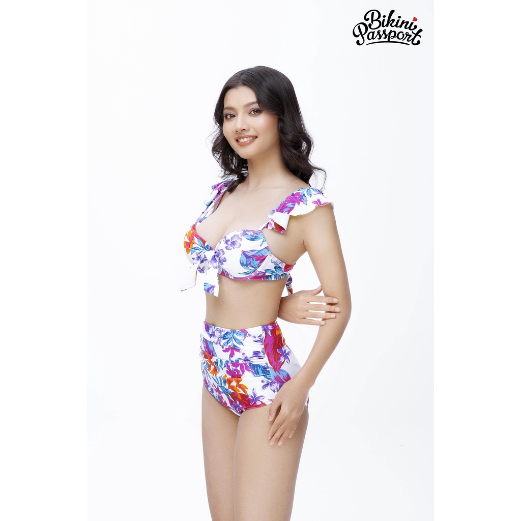 Bộ đồ bơi NỮ BIKINI PASSPORT kiểu Bikini lưng cao nhún, áo có nơ - Floral - BS311_FLO