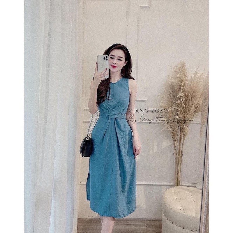 VÁY XANH ĐŨI XƯỚC NHĂN XOẮN EO