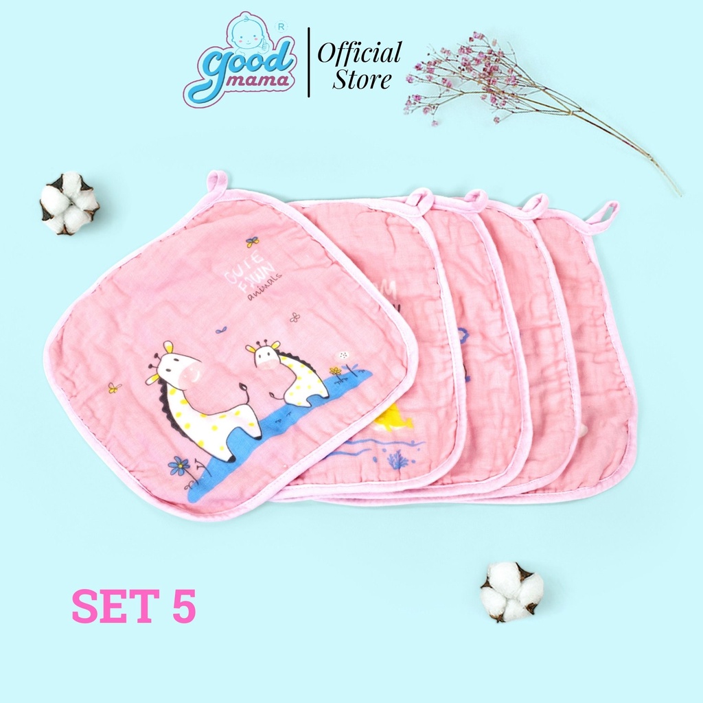 Khăn Sữa Goodmama 6 Lớp MUSLIN SET 5 Khăn 30x30 cm