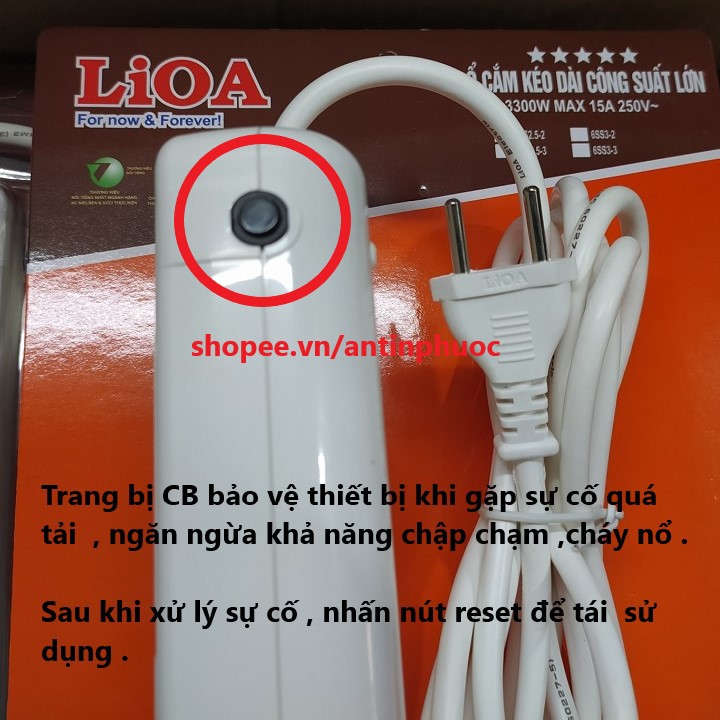 Ổ cắm điện Lioa công suất cao 3300w 220v/16A  - Ổ cắm điện  công suất cao có màn che, chống quá tải , cháy nổ