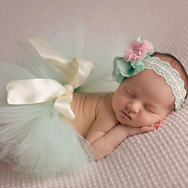 Bé gái sơ sinh hoa headband Tutu Váy trang phục Ảnh Nhiếp ảnh Prop