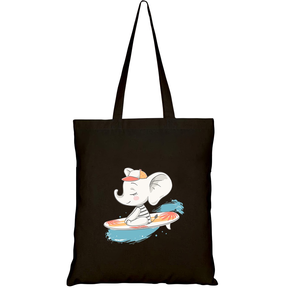 Túi vải tote canvas HTFashion in hình voi lướt sóng HT268