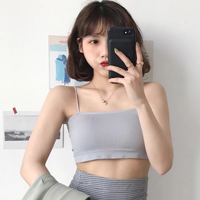 Áo bra Gân Tăm 2 dây có mút đệm ngực 🎀 Áo Bra Quây Ngực Co Giãn 4 Chiều freesize