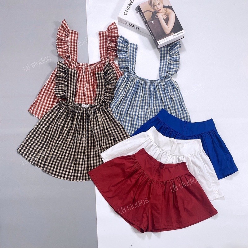 [SET ĐỒ BỘ] Set Trang Phục Nữ Áo 2 Dây Cánh Tiên Kẻ Phối Quần Màu Siêu Thoải Mái | BigBuy360 - bigbuy360.vn