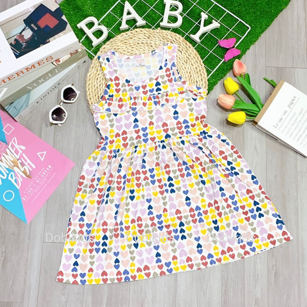 Váy Bé Gái  Đầm Thun Cho Bé Cotton xuất dư xịn siêu mềm mát co giãn họa tiết xinh xắn