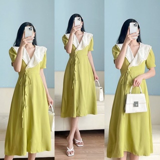 Váy phối tơ cổ V
