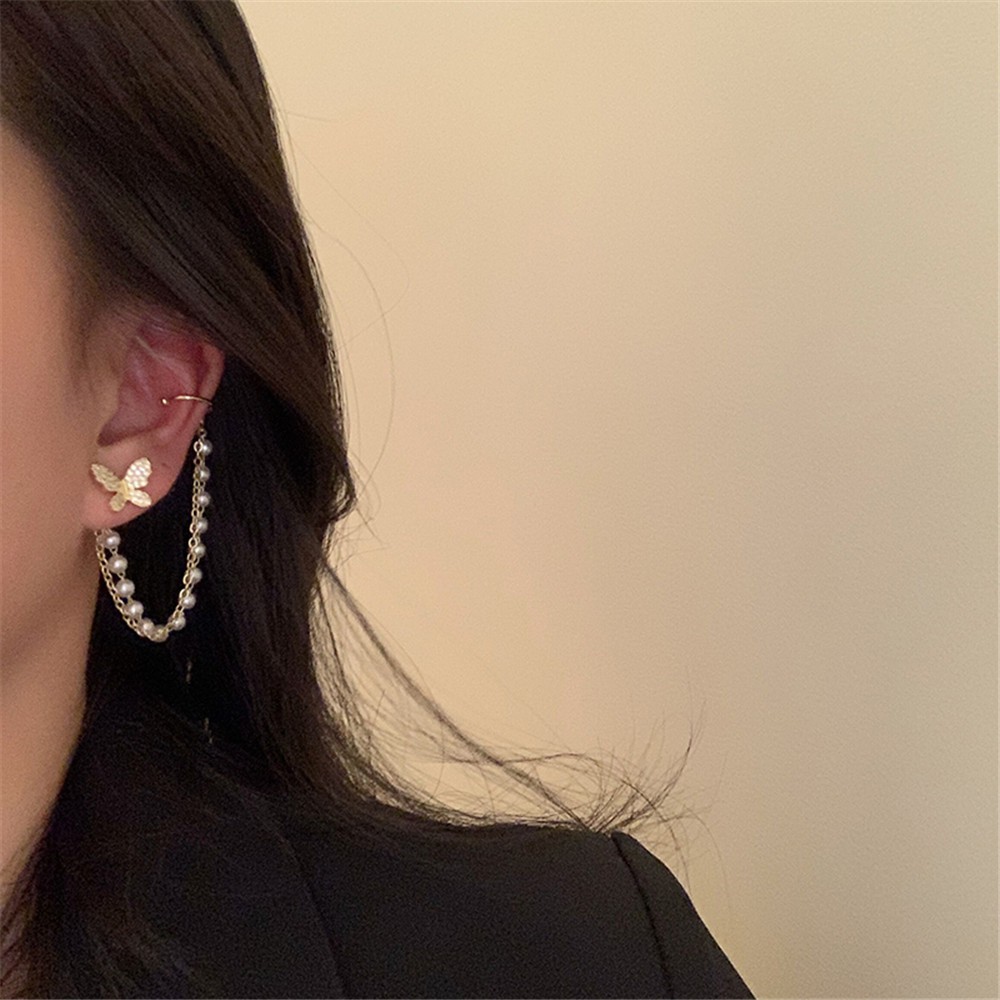 Hoa Tai Dáng Dài Hình Bướm Phối Ngọc Trai Thanh Lịch