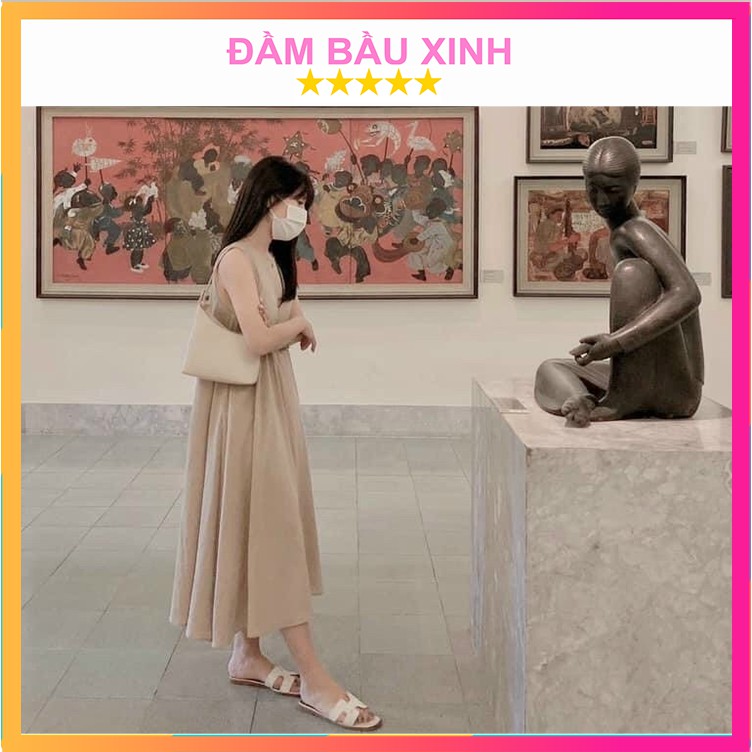 Đầm Đũi Ba Lỗ Trơn Dáng Dài Váy Sát Nách Cổ Tròn Siêu Thoáng Mát Hàng VNXK