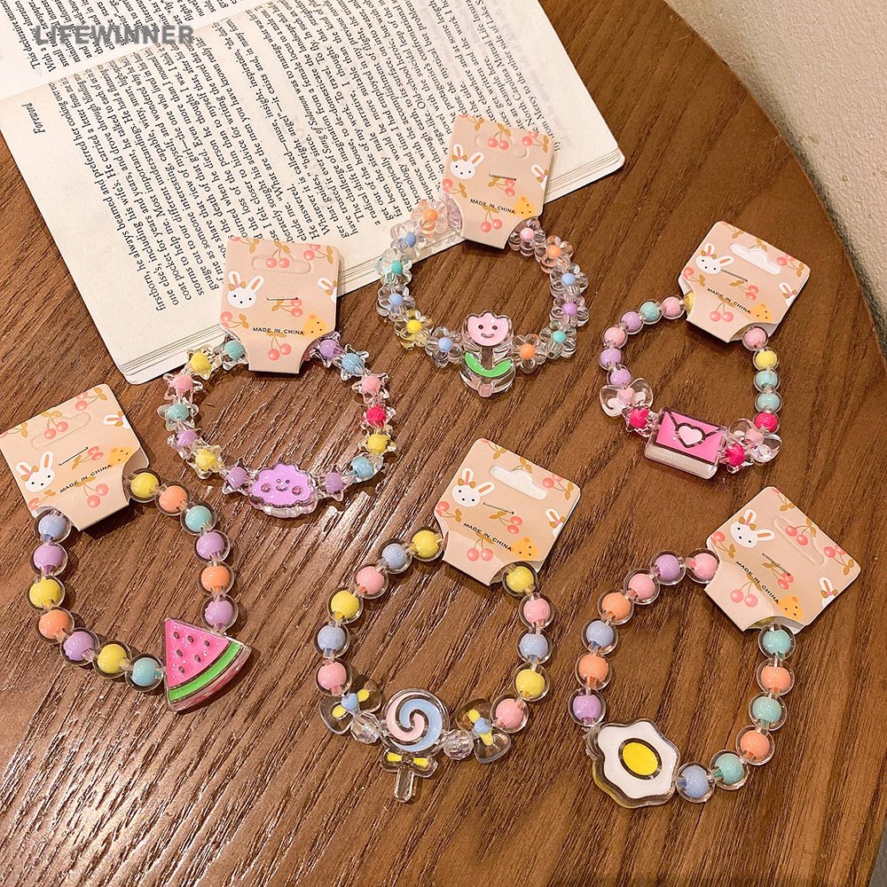 Vòng Tay Xỏ Hạt Màu Thạch Đính Mặt Hình Thỏ Đám Mây Dễ Thương Thời Trang Phong Cách Hàn Quốc Cho Bé Gái / Bé Gái