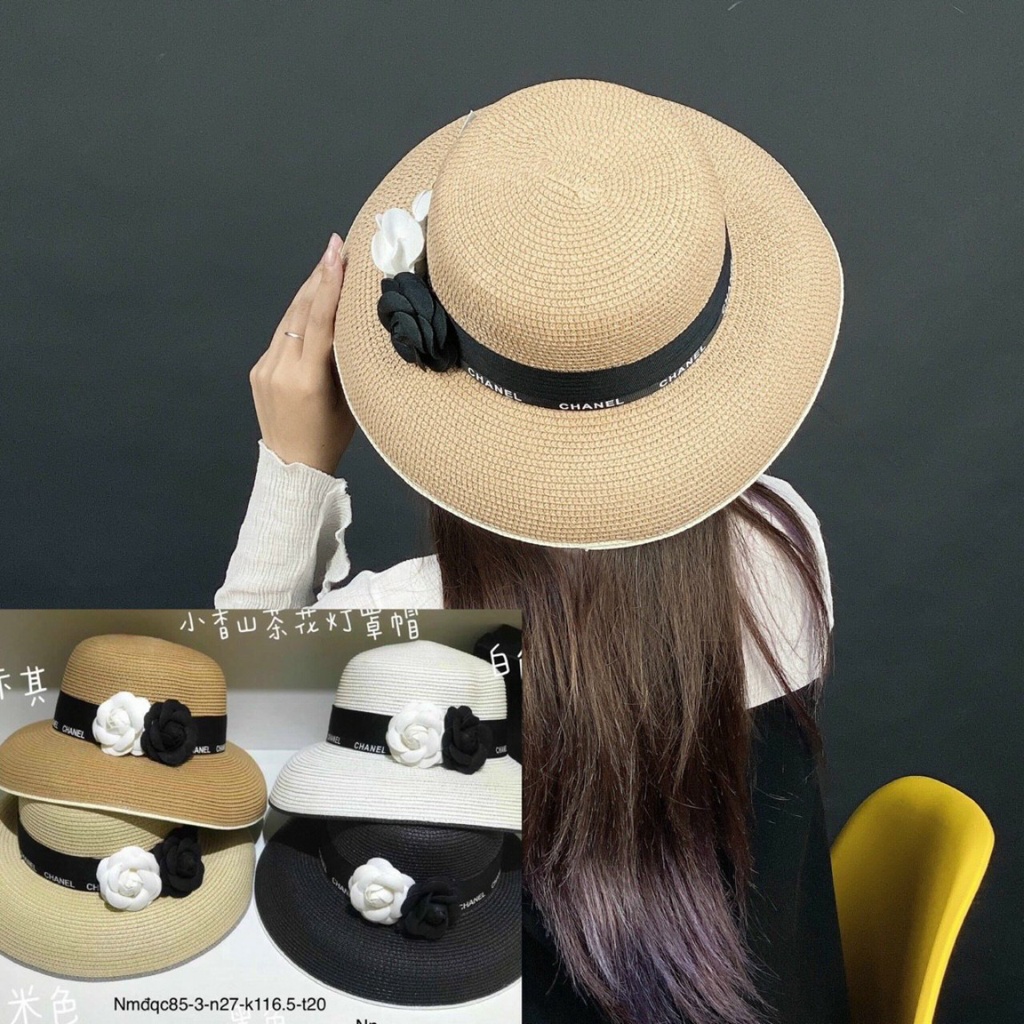 Mũ cói đi biển kiểu chuông gắn hoa sang trọng