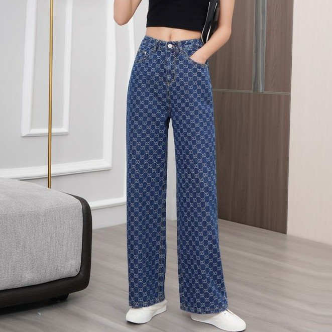 Quần jeans bò thêu nổi hàng đẹp fom vừa 2 mẫu dài - short hoạ tiết chữ G