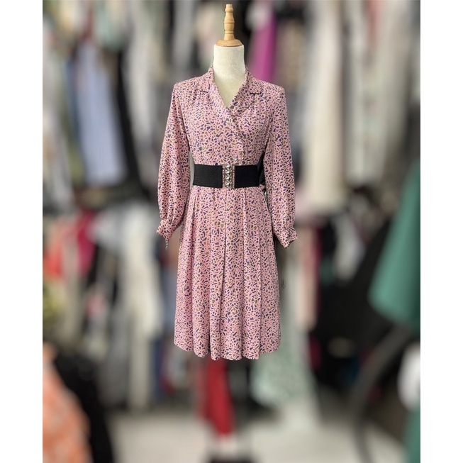 Đầm vintage tay phồng váy xếp ly