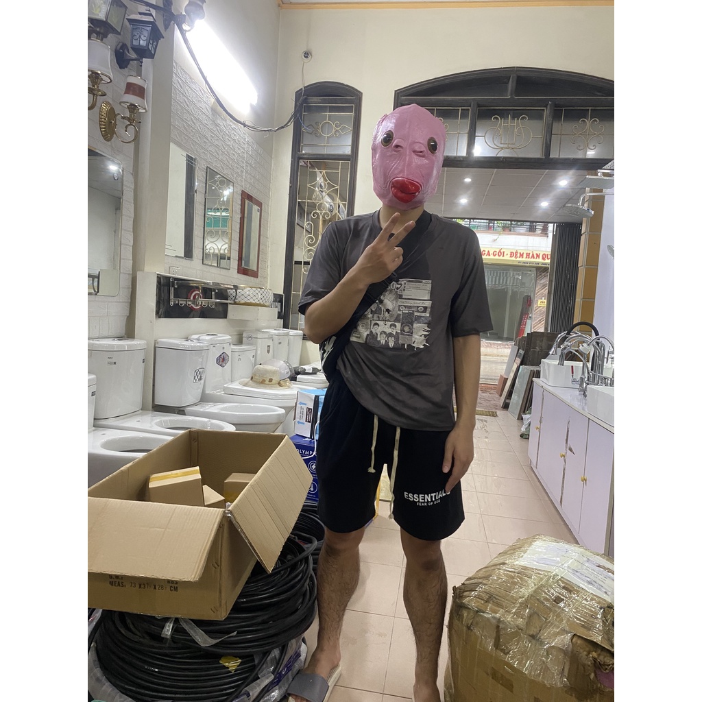 Mặt nạ cá xanh trùm đầu hoá trang đầu ếch xanh, đầu ngựa hình thú, mặt nạ đầu chó, khỉ, halloween