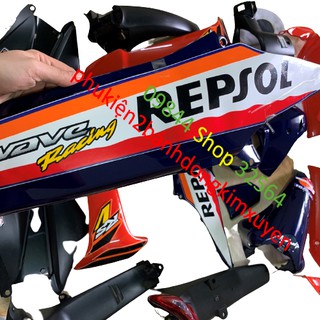 Bộ dàn áo xe Wave RS -  Anpha - S100 - Vỏ nhựa xe Wave RS Repsol  Màu Cam Mực- nhựa ABS cao cấp loại 1