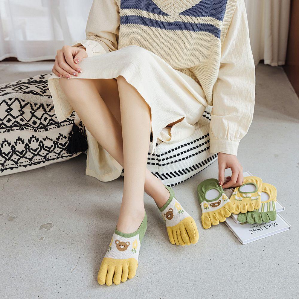 USNOW Five Finger Socks Casual Soft Women Flower Five Toe Cartoon Cotton Boat Socks