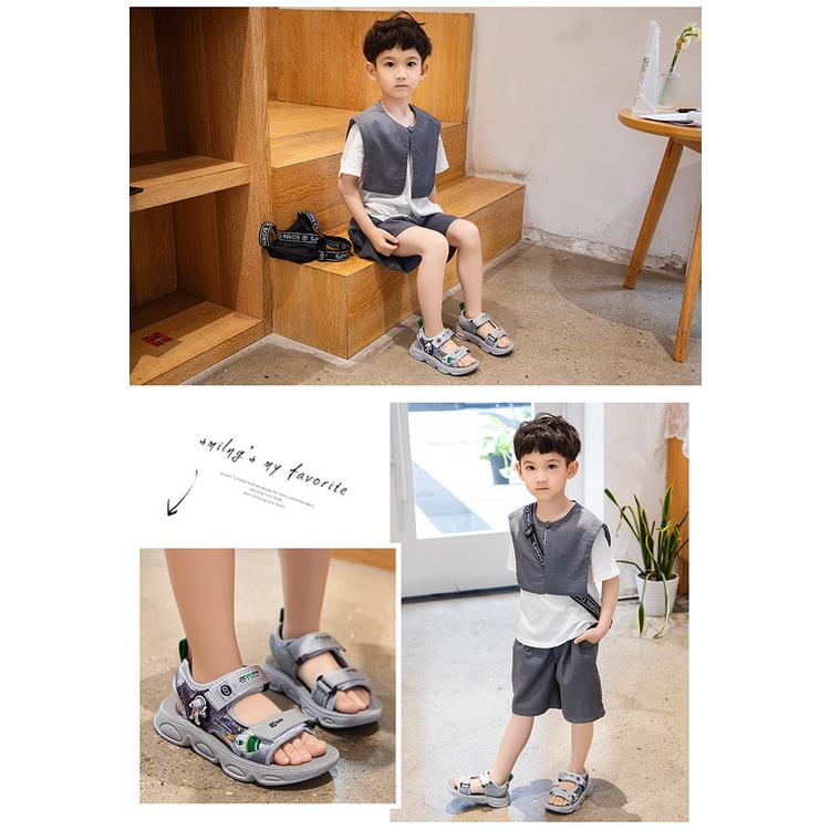 Sandal cho bé trai quai dán chống trơn trượt êm chân họa tiết vũ trụ hàng Quảng Châu cao cấp SDT05