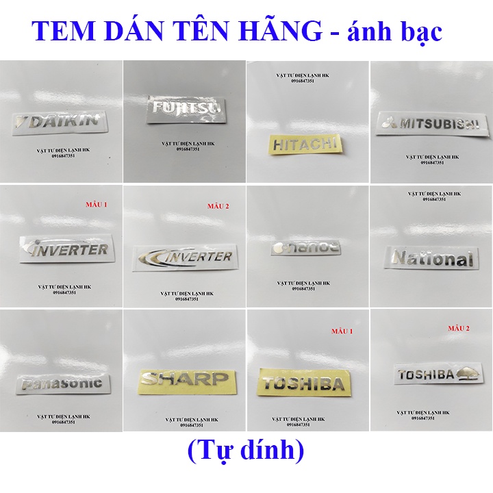 [Ánh bạc] TEM DECAN TÊN HÃNG DÁN Điều hòa - Tủ lạnh - máy giặt - Các hãng DAIKIN Panasonic. Toshiba. Sharp Hitachi.