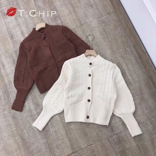 Áo len vặn thừng tay bồng bổ cúc