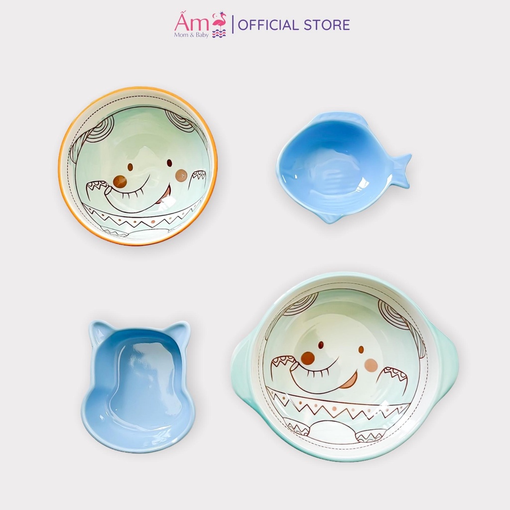 Dụng Cụ Ăn Dặm Cho Bé Kiểu Nhật Ấm Baby Màu Xanh Dương Bát Sứ Và Khay Đựng Đồ Chịu Được Nhiệt Độ Cao Ấm Gift Decor