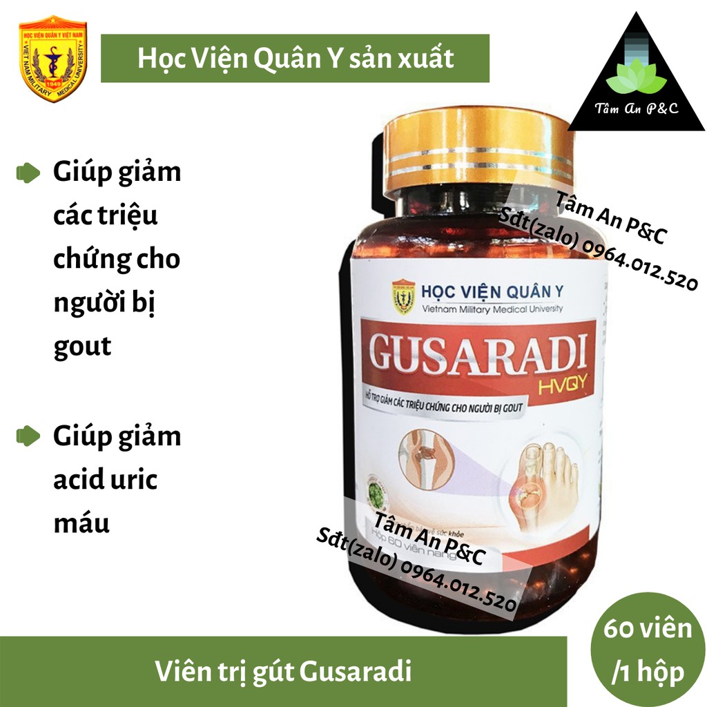 Viên nang tri Gout (Gút) Gusaradi Học viện Quân Y- Dành cho người bị Gout- CHÍNH HÃNG HVQY