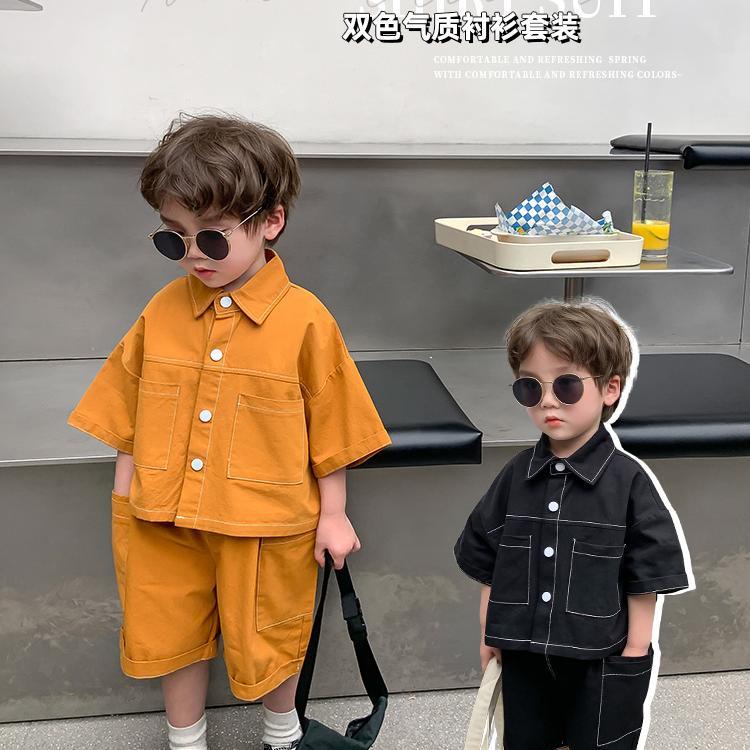 Bộ Áo Thun Tay Ngắn Và Quần Yếm Phong Cách Hàn Quốc Dành Cho Bé Trai