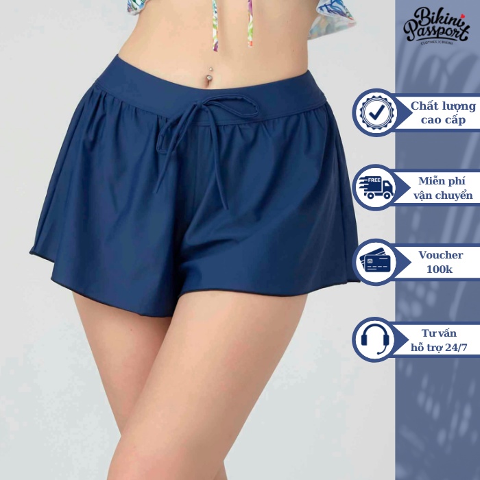 Quần bơi Nữ BIKINI PASSPORT kiểu Quần short dây rút- màu Xanh Navy - BS360_NV