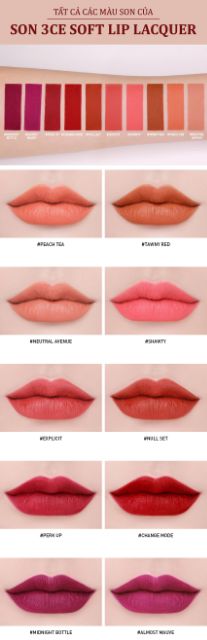 ( Có bill)Son Kem 3CE Màu Mới Soft Lip Lacquer | BigBuy360 - bigbuy360.vn