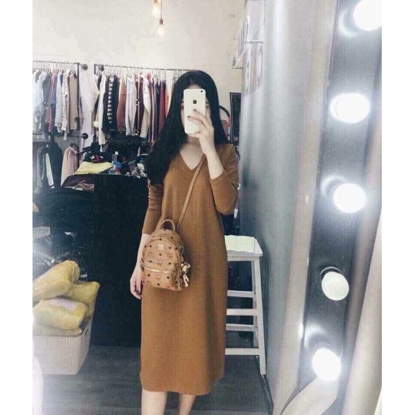 Đầm suông váy suông cổ tim dài tay form rộng | BigBuy360 - bigbuy360.vn