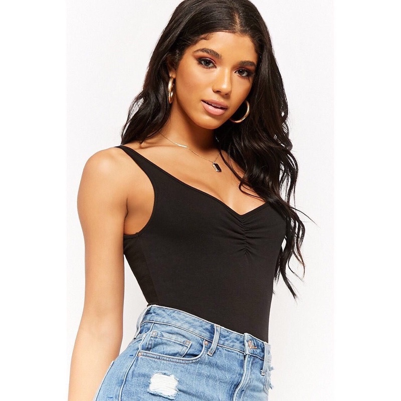 Ruched Scoop-Back Bodysuit - Bodysuit 2 Dây Nhún Ngực - BS03