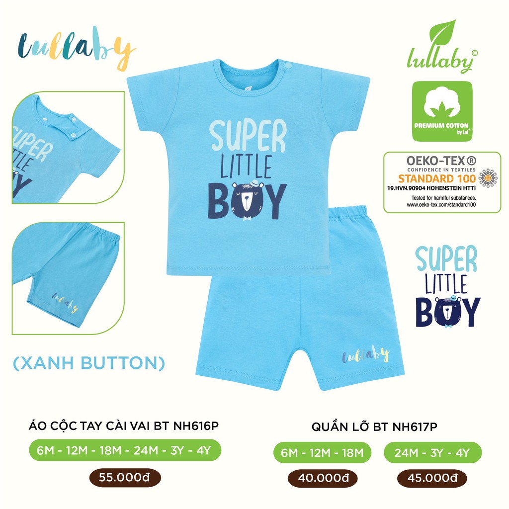 Bộ quần áo cộc tay cho bé trai mua hè họa tiết Lullaby NH616P