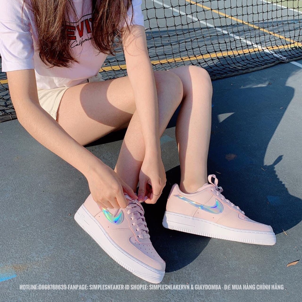 Giày Nike Air Force 1 🔴FREESHIP🔴 Giày Nike AF1 Nữ Auth - Air Force 1 Pink Swoosh Hologram Chính Hãng