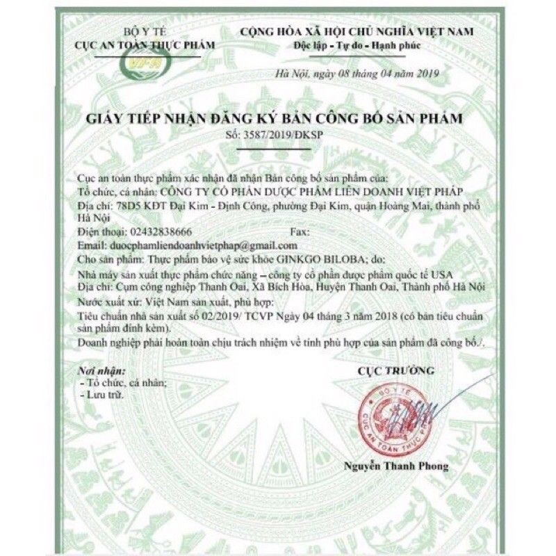 Viên uống bỗ não Ginkgo Biloba 360 Tăng cường lưu thông máu hộp 100 viên