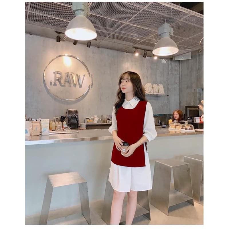 SET GILE ĐỎ PHỐI ĐẦM SƠ MI