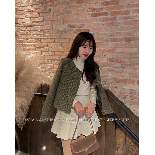 Áo khoác dạ tweed 2 lớp dày dặn cúc đồng vintage the.sweaterweather TSW