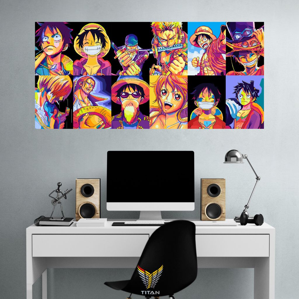 Set 12 tấm Decal/Poster Anime Tổng hợp Onepiece, Dragonball, Spy x FML, tranh dán tường decor độc quyền Titan360