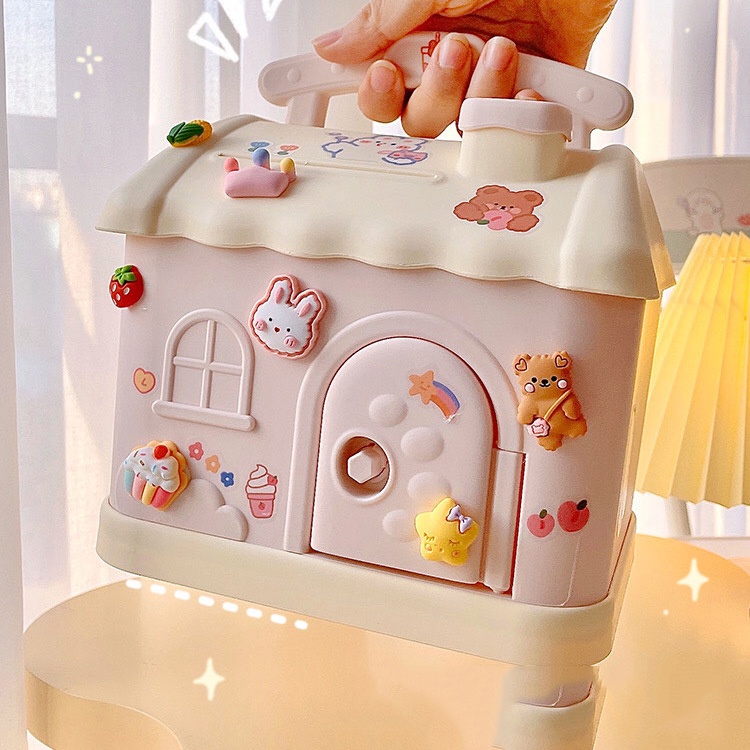 Két Sắt Mini Có Khóa Đựng Tiền Hình Ngôi Nhà Dễ Thương, Để Trang Trí Bàn Học, Bàn Làm Việc