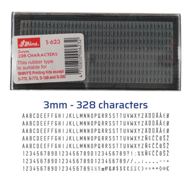 Vỉ kí tự 3mm Shiny S623 dùng cho dấu S882, S883, S884... 328 characters